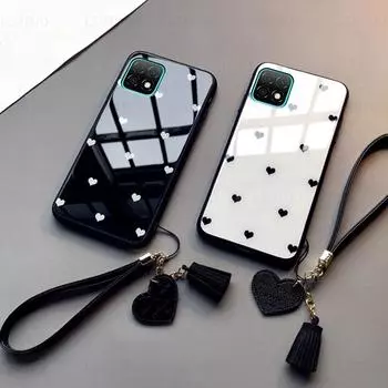 Чехол из закаленного стекла с изображением сердца любви для Huawei Nova Y60 Y70 Plus Y90 Y61, твердая задняя крышка с ремешком с кисточками For Nova Y60 белый