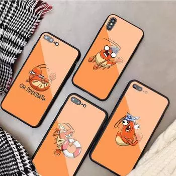 Чехол из закаленного стекла с креветками для iPhone 12 11 Pro Max 5 6 7 8 PLUS X XS XR XSMax Shell 12Pro Cover Shell iPhone 5 5S SE