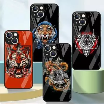 Чехол из закаленного стекла Tiger Animal для Apple iPhone 14 13 Pro 11 12 7 8 Plus SE 2022 XR X XS Max 6 6S iPhone 14 Plus