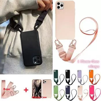 Чехол из жидкого силикона с ремешком через плечо для iPhone 15 14 Plus 13 12 11 Pro Max 13 12 Mini XR XS MAX X 8 7 6 6S Plus SE 2020 iPhone 6 розы красного