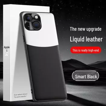 Чехол из жидкой кожи для Apple 14: Защитный чехол от падения и обрастания. Возможна индивидуальная доставка. Apple 14 синий/белый