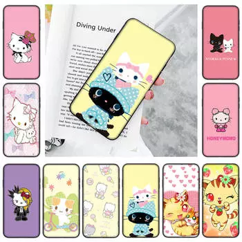 Чехол JZ25Cat Sanrio Black Sofe для Samsung Note 20 Lite S24 Ultra S23 A03 A05 A06 A11 A71 A15 A16 A13 A24 A25 A33 A52 A53 A50 M55 M35 Plus Samsung A72 кожа буйвола