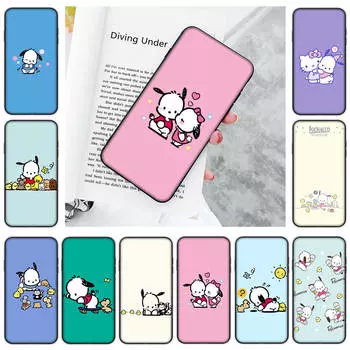 Чехол JZ7 Dog Pochacco Black Sofe для iPhone 16 15 Plus 14 13 Pro 8 SE XR XS Max P30 Nova 5T Y5P Y6 Y7 Y8P Y9 Realme C30 C33 C31 VIVO Y36 V27 VIVO Y12S капри