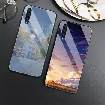 Чехол-капа для Samsung Galaxy A52 A70 A71 A73 A53 A13 5g A03 A72 A22 A21s A03 Core A42, чехол из закаленного стекла с аниме-пейзажами For Samsung A23 5G