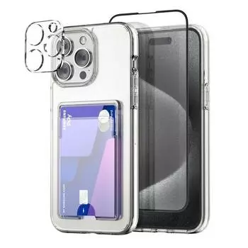 Чехол-карман для карт KMAX iPhone 15, прозрачный, полный комплект