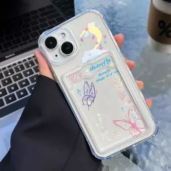 Чехол-карточка для iPhone 11 13 XR 15 14 Pro Max iPhone 12 16 7 8 Plus XS Max Samsung S24 S23 A15 A55 A05 A54 Redmi 12 13C 13 9 с защитой от мультфильмов iPhone 11 чистый