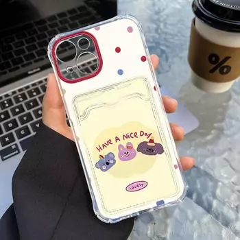 Чехол-карточка для iPhone 11 13 XR 15 14 Pro Max iPhone 12 16 7 8 Plus XS Max Samsung S24 S23 A15 A55 A05 A54 Redmi 12 13C 13 9 с защитой от мультфильмов iPhone 11 чистый