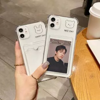 Чехол-карточка для iPhone 11 13 XR 15 14 Pro Max iPhone 12 16 7 8 Plus XS Max Samsung S24 S23 A15 A55 A05 A54 Redmi 12 13C 13 9 с защитой от мультфильмов iPhone 11 белый