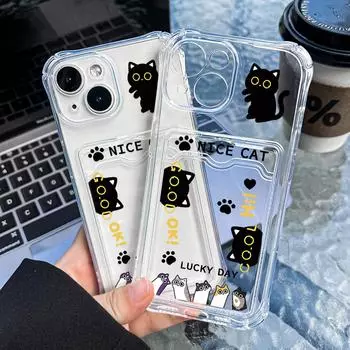 Чехол-карточка для iPhone 11 13 XR 15 14 Pro Max iPhone 12 16 7 8 Plus XS Max Samsung S24 S23 A15 A55 A05 A54 Redmi 12 13C 13 9 с защитой от мультфильмов iPhone 11 чистый