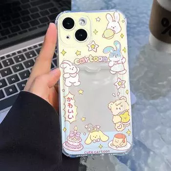 Чехол-карточка для iPhone 11 13 XR 15 14 Pro Max iPhone 12 16 7 8 Plus XS Max Samsung S24 S23 A15 A55 A05 A54 Redmi 12 13C 13 9 с защитой от мультфильмов iPhone 11 чистый