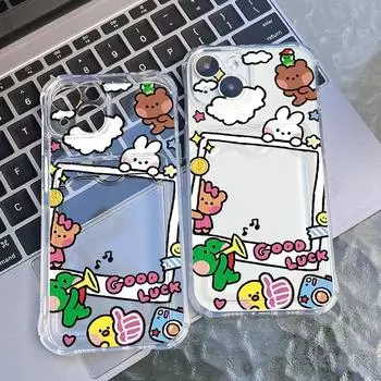 Чехол-карточка для iPhone 11 13 XR 15 14 Pro Max iPhone 12 16 7 8 Plus XS Max Samsung S24 S23 A15 A55 A05 A54 Redmi 12 13C 13 9 с защитой от мультфильмов iPhone 11 чистый