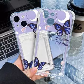 Чехол-карточка для iPhone 11 13 XR 15 14 Pro Max iPhone 12 16 7 8 Plus XS Max Samsung S24 S23 A15 A55 A05 A54 Redmi 12 13C 13 9 с защитой от мультфильмов iPhone 11 чистый