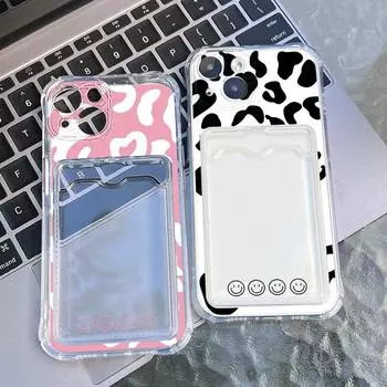 Чехол-карточка для iPhone 11 13 XR 15 14 Pro Max iPhone 12 16 7 8 Plus XS Max Samsung S24 S23 A15 A55 A05 A54 Redmi 12 13C 13 9 с защитой от мультфильмов iPhone 11 чёрный