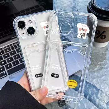 Чехол-карточка для iPhone 11 13 XR 15 14 Pro Max iPhone 12 16 7 8 Plus XS Max Samsung S24 S23 A15 A55 A05 A54 Redmi 12 13C 13 9 с защитой от мультфильмов iPhone 11 чистый