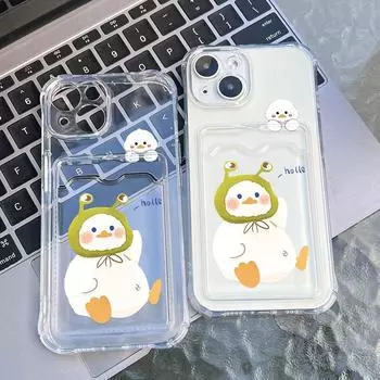 Чехол-карточка для iPhone 11 13 XR 15 14 Pro Max iPhone 12 16 7 8 Plus XS Max Samsung S24 S23 A15 A55 A05 A54 Redmi 12 13C 13 9 с защитой от мультфильмов iPhone 11 чистый