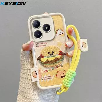 Чехол KEYSION Cartoon Cute Plush с вышивкой для Realme C63 C61 с ремешком, противоударный силиконовый чехол для телефона OPPO Realme C53 C51 for Realme C63