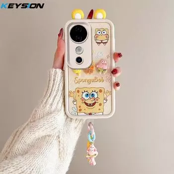 Чехол KEYSION Cute Ear 3D Cartoon для VIVO V40 5G V40 Pro с браслетом, мягкий силиконовый противоударный чехол для телефона VIVO V40 Pro 5G for VIVO V40