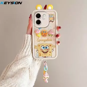 Чехол KEYSION Cute Ear 3D Cartoon для Infinix Hot 50i с браслетом, мягкий силиконовый противоударный чехол для телефона Infinix Smart 9 HD for Infinix Hot 50i