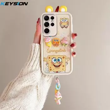 Чехол KEYSION Cute Ear 3D Cartoon для Samsung S25 Ultra 5G с браслетом, силиконовый противоударный чехол для телефона Galaxy S24 S23 Ultra for Galaxy S25 Ultra