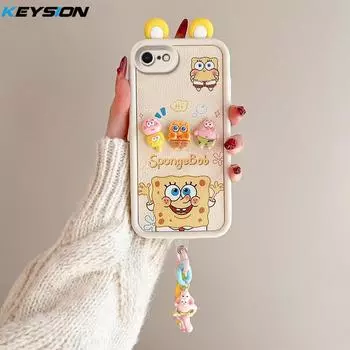 Чехол KEYSION Cute Ear 3D Cartoon для iPhone SE 2020 2022 с браслетом, силиконовый противоударный чехол для iPhone 8 7 6s Plus for iPhone SE 2020