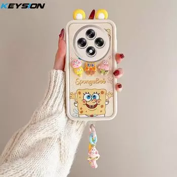 Чехол KEYSION Cute Ear 3D Cartoon для OPPO Reno12 F 5G с браслетом, мягкий силиконовый противоударный чехол для телефона OPPO Reno 12F 5G for OPPO Reno12 F 5G
