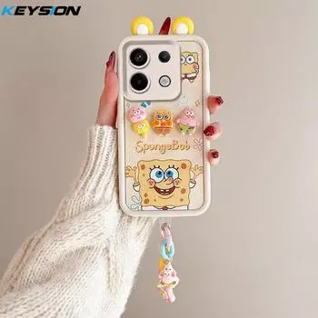 Чехол KEYSION Cute Ear 3D Cartoon для Redmi Note 13 Pro 5G с браслетом, силиконовый противоударный чехол для телефона Xiaomi POCO X6 for Redmi Note 13 Pro 5G
