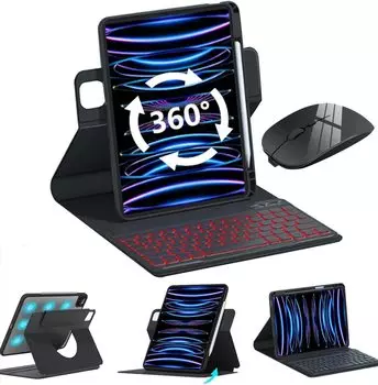 Чехол-клавиатура QIYIBOCASE для iPad 10-го поколения с вертикальным магнитным держателем для стилуса, круглой сферической формы, совместимый с iPad 10 2022, магнитный, прозрачный, съемный чёрный