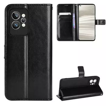 Чехол-книга для Samsung Xiaomi Redmi iPhone OPPO Realme Poco Phone Кожаный кошелек Защитный чехол с гнездом для карты Подставка для телевизора Мужчины Женщины подарок папе и матери Realme C61 чёрный