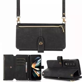 Чехол-книжка через плечо с регулируемым шнурком на молнии с отделением для карт, карманный кошелек из искусственной кожи для Samsung Galaxy Z Fold 5 4 3 5G Galaxy Z Fold 5 фиолетовый