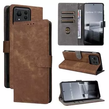 Чехол-книжка для Asus Zenfone 11 Ultra из искусственной кожи с полной защитой корпуса [блокировка RFID] Чехол-кошелек for Asus Zenfone 11 Ultra чёрный