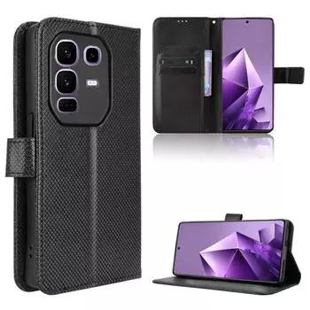 Чехол-книжка для Infinix Note 50 Pro+ Plus Кожаный чехол [Флип Кожа Винтаж] Кошелек Противоударный Прочный Ретро Чехол для телефона Infinix Note 50 Pro+ Plus чёрный