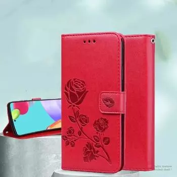 Чехол-книжка для Samsung Xiaomi Redmi iPhone OPPO Realme Honor 3D с милым цветком, кожаный флип-кошелек, мягкий мужской и женский подарок со шнурком и прорезями для карт, подставка Xiaomi Poco M5S красный