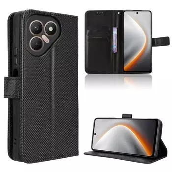 Чехол-книжка для Tecno Pova 7 из ПУ кожи, защита всего корпуса с [блокировкой RFID], противоударный прочный ретро чехол для телефона for Tecno Pova 7 4G чёрный