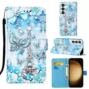 Чехол-книжка из искусственной кожи с бриллиантовой бабочкой Paris Tower для iPhone Samsung Huawei Honor Xiaomi Redmi Oppo vivo Google TCL Infinix... Tecno Camon 30