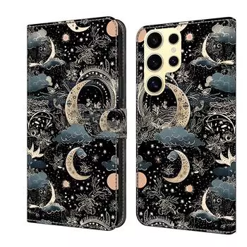 Чехол-книжка из искусственной кожи с рисунком звездного неба и луны для iPhone Samsung Huawei Honor Google Redmi Xiaomi LG Motorola Sony Nokia Oneplus Oppo Apple iPhone 15 Plus
