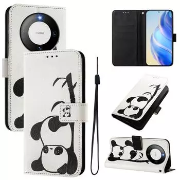 Чехол-книжка из искусственной кожи с рисунком милой панды для Huawei P20 P30 P40 P50, Pura 70, Mate 60, Mate 70, Honor 50... Huawei P20 белый