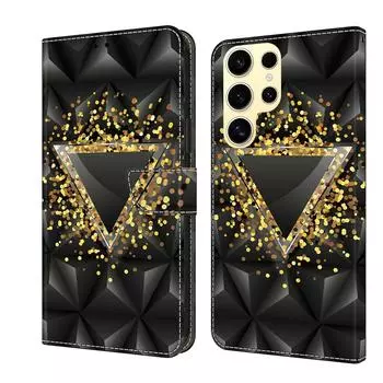 Чехол-книжка из искусственной кожи с золотым порошком и треугольным узором для iPhone Samsung Huawei Honor Google Redmi Xiaomi LG Motorola Sony Nokia Oneplus Oppo Realme 9 Pro Plus