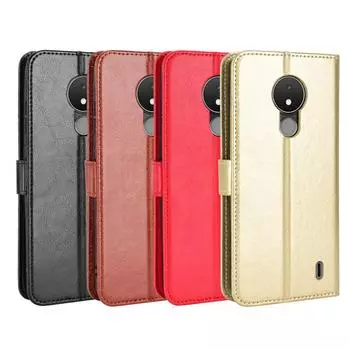 Чехол-книжка из кожи для Nokia C21 с отделением для карт и шнурком - защитный чехол с узором Crazy Horse Nokia C21 коричневый