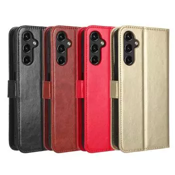 Чехол-книжка из кожи для Samsung Galaxy A24/A25/A16/A15 с держателем для карт - узор Crazy Horse Galaxy A16 4G/5G коричневый