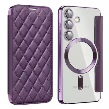 Чехол-книжка из кожи с магнитным покрытием для Samsung S24U/S23Fe/S22 +/A05S с гальваническим покрытием S22 темно-зеленого