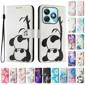 Чехол-книжка из кожи с рисунком милой панды для ZTE Blade A52,A53,A73,V50 Vita,V40S,V60,A35,A55,A75... ZTE Blade A52 белый