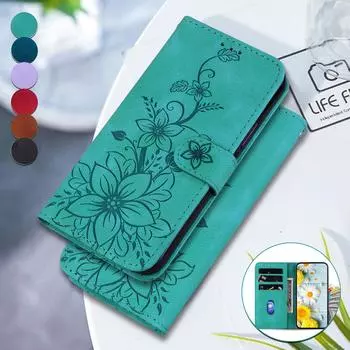 Чехол-книжка из кожи с тиснением Lily Fower для Tecno Spark 30C Spark20 Camon30 Spark Go Pova5, подставка-кошелек, чехол для карточек Tecno Pova Neo3 Neo2, кобура Tecno POP 9 Pro коричневый