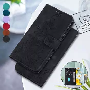 Чехол-книжка из кожи с тиснением Lily Fower для Realme GT6 Realme C61 C67 C55 C53 C63 C31 C33, подставка, чехол-кошелек с отделением для карт, чехол для Narzo N55 N53 50A, кобура Realme C1