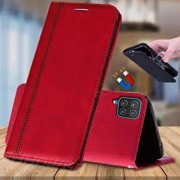Чехол-книжка-кошелек для Samsung Galaxy A12, чехол-книжка для Samsung A 12 A125 SM-A125F, магнитные кожаные чехлы-подставки для телефонов, защитная сумка Samsung Galaxy A12 красный