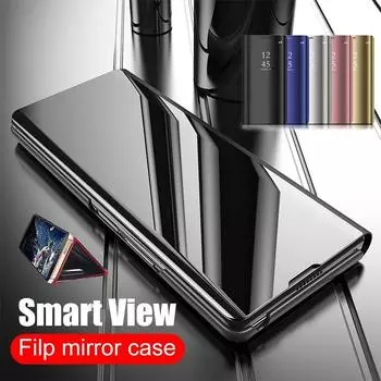 Чехол-книжка с зеркалом, защитный чехол Smart View Kickstand для Samsung Galaxy Z Fold 6, 5, 4, 3, 2 с держателем подставки, защитный металлический противоударный For Galaxy Z Fold 6 чёрный