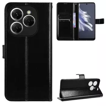 Чехол-кошелек-бумажник из искусственной кожи для Tecno Spark 20 Spark20 Pro с откидной крышкой, чехол для телефона For Tecno Spark 20 Pro чёрный