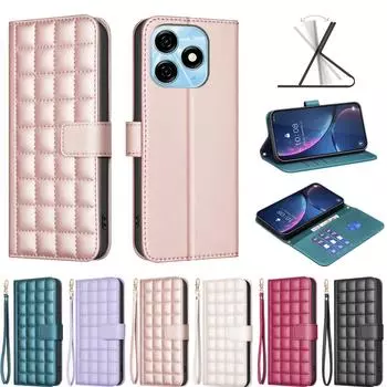 Чехол-кошелек-бумажник с небольшой квадратной сеткой из искусственной кожи для Tecno Camon 30, Pova 6, Pova 6 Pro, Spark 20, Spark Go 2024, Spark 20C, Pop 8... Tecno Pop 8 белый