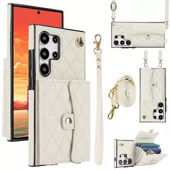 Чехол-кошелек через плечо для телефона Samsung Galaxy S23 S22 Plus Note 20 Ultra S21 FE A13 A52 A53 A14 A54, кожаный чехол с держателем для карт Samsung S20 белый