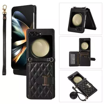 Чехол-кошелек через плечо для телефона Samsung Galaxy Z Flip 5 4 3 Flip5 Z Fold 3 4 5 S23 S22 Ultra A13 A14 A54 A24 A52 с кожаным чехлом и подставкой для карт Samsung Z flip 3 красный