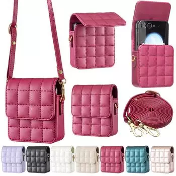 Чехол-кошелек через плечо из кожи с ремешком для Samsung Galaxy Z Flip6 Flip5 Flip4 Flip3 Huawei Nova Flip Pockt2 Moto Raer40 OPPO Find N3 Flip Protect Cover Moto Raer (2022) белый